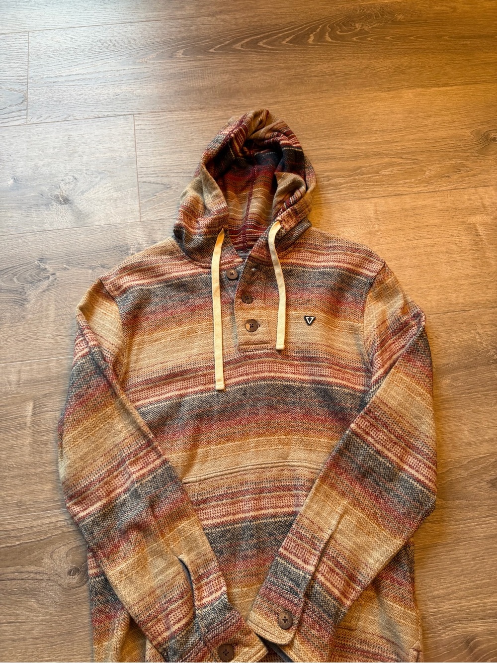 VISSLA Multicolor Striped Hoodie Pullover - Tan, Rust, Blue